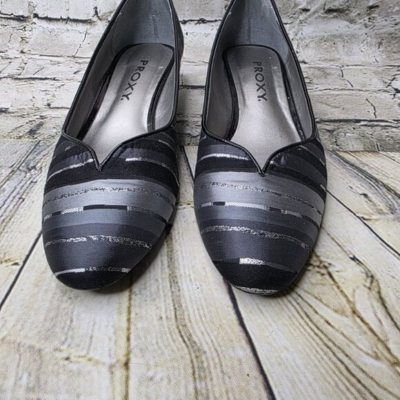 PROXY Black Gray Silver Womens Emastine Dress Wedge Heels Shoes  Size 9.5B - Picture 3 of 8